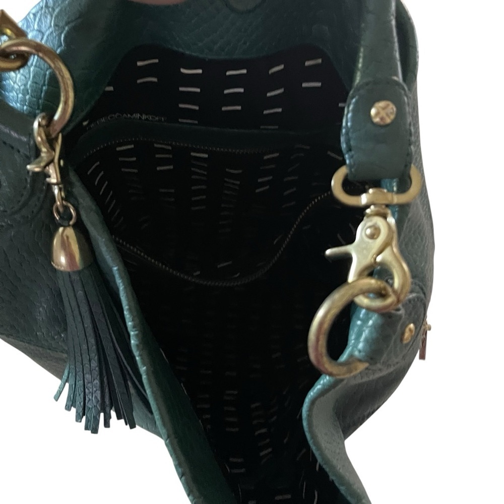 Rebecca Minkoff Snakeskin Croc Embossed Forest Green Hobo Bag with Gold Accents - Picture 7 of 7